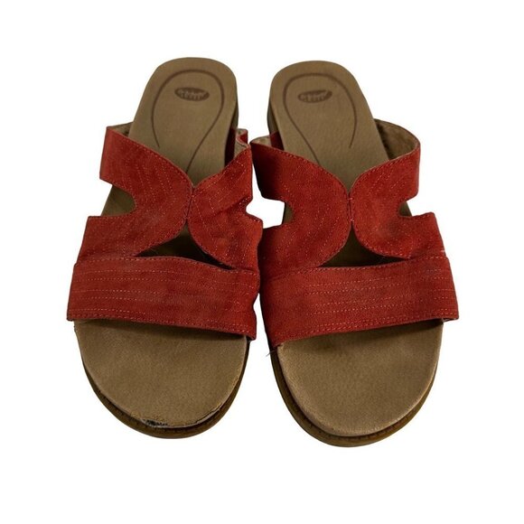 Dr. Scholl’s Flat Burnt Orange Sandals Slip On Size 10 Fabric Upper - Picture 1 of 12